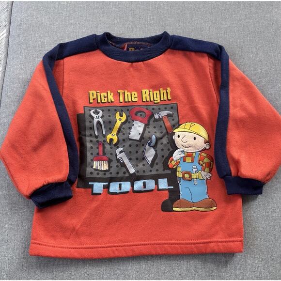 Vintage Y2K Bob The Builder Shirt Fleece PBS Kids Sz 4 Toddler Orange Tools - Picture 2 of 8